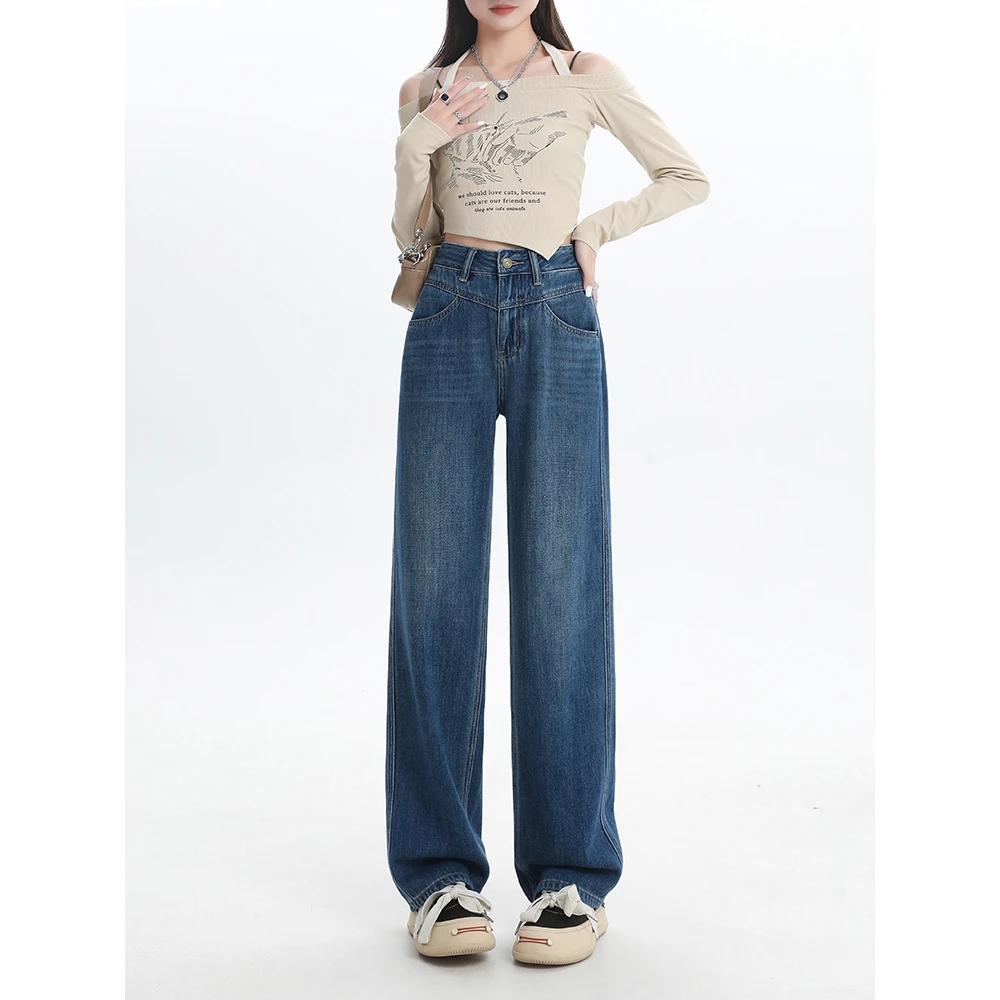 2025年新款窄版阔腿裤女宽松高腰垂感百搭拖地裤显瘦直筒休闲随性