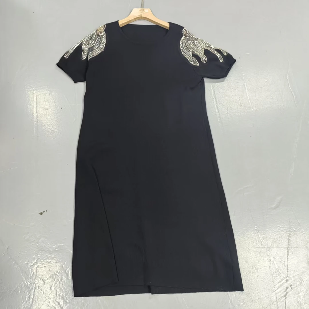 【南油玲姐】黑色长款连衣裙针织衫63102