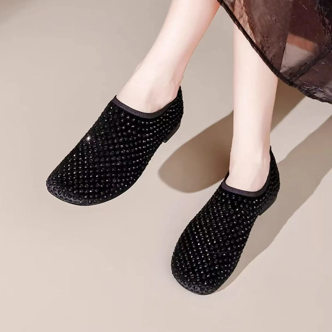 C9628  黑色 时尚一脚蹬百搭2025新款舒适满钻时装女单鞋