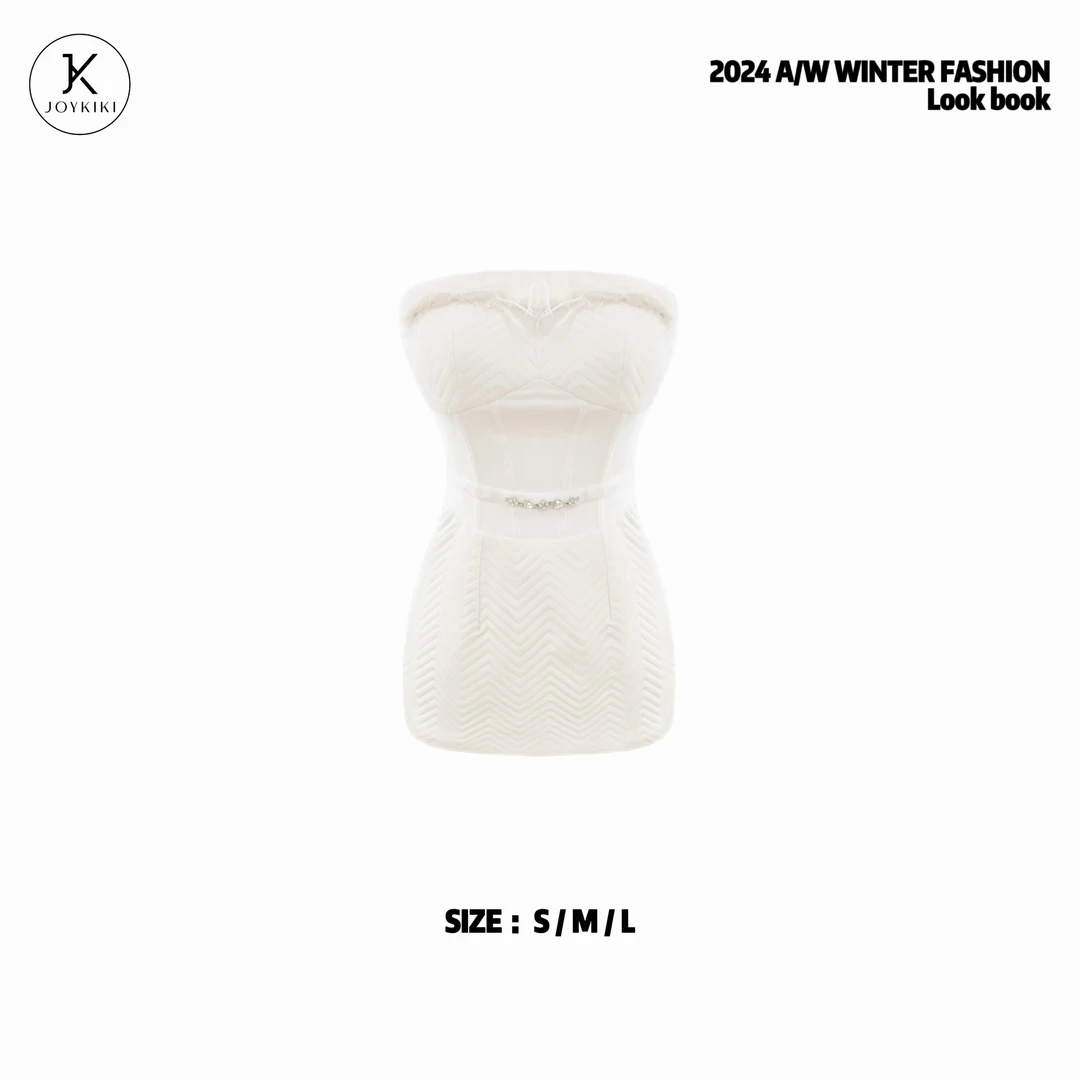 【JOYKIKI 清清!】【雪夜芭比】精致小众设计毛边抹胸包臀裙J24D472