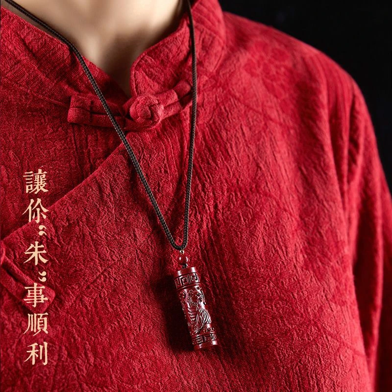 天然辰砂紫金砂十二生肖空心桶珠挂件朱砂吊坠男女护身挂件