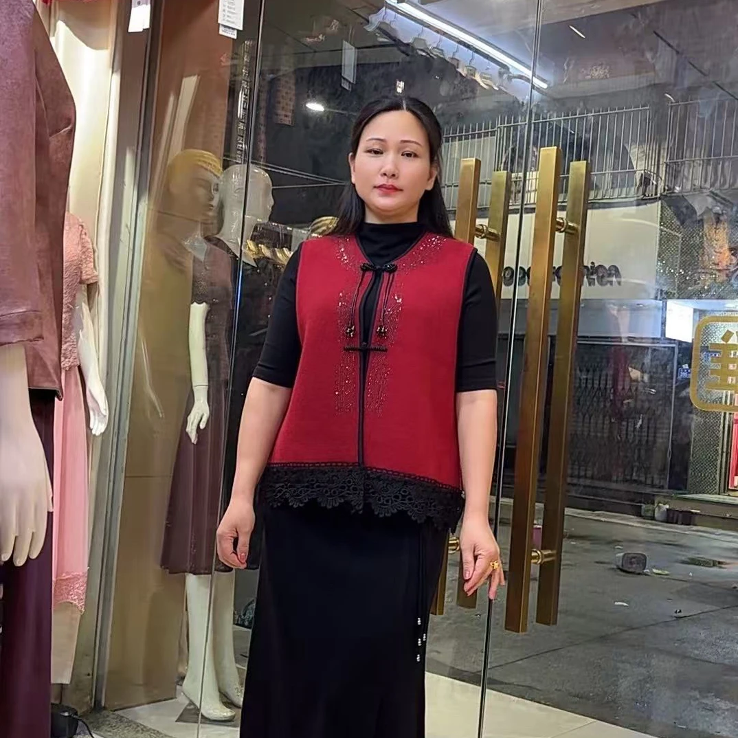 新中式中老年妈妈针织马甲上衣秋冬气质洋气国风外套