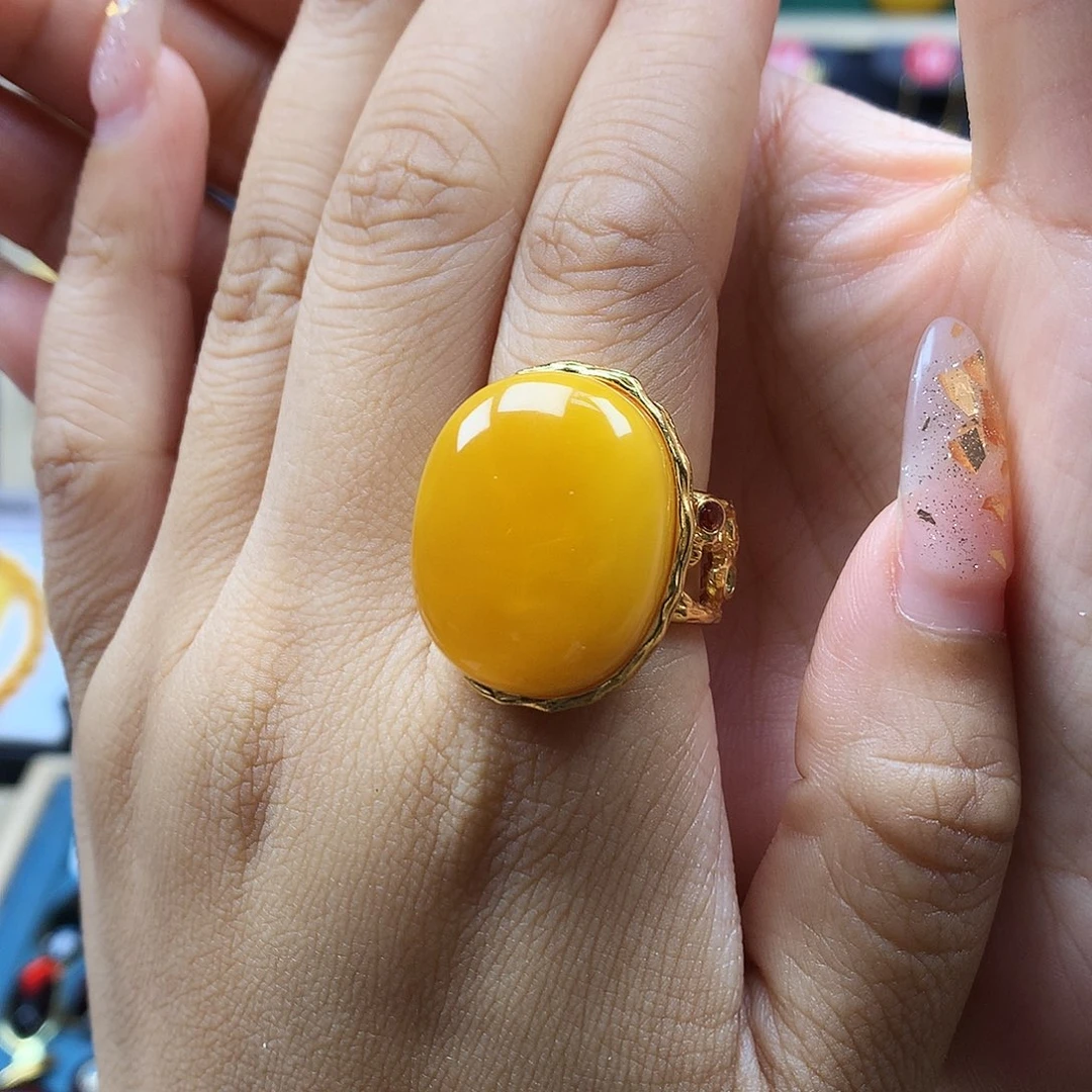 银S925镶嵌蜜蜡戒指戒指