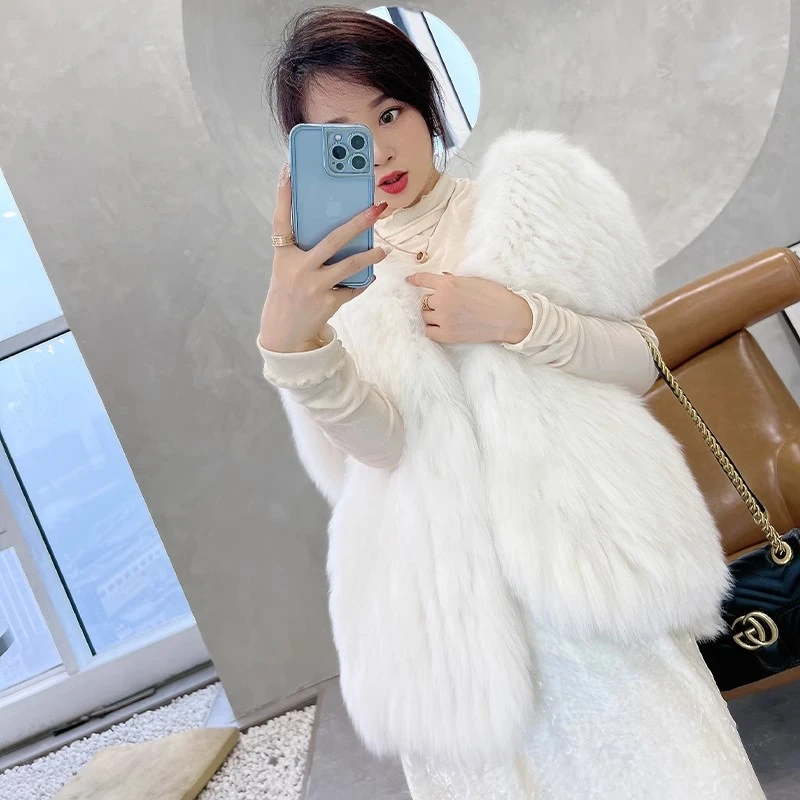 时尚洋气网红小姐姐洋气狐狸毛马甲外套