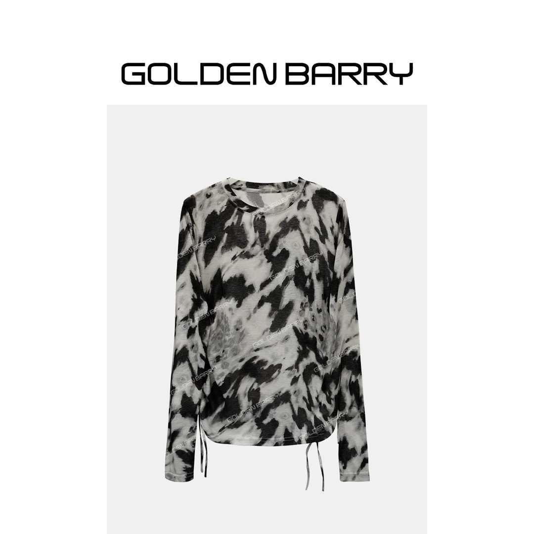 GOLDENBARRY|202445圆领拼色侧边褶皱打底衫