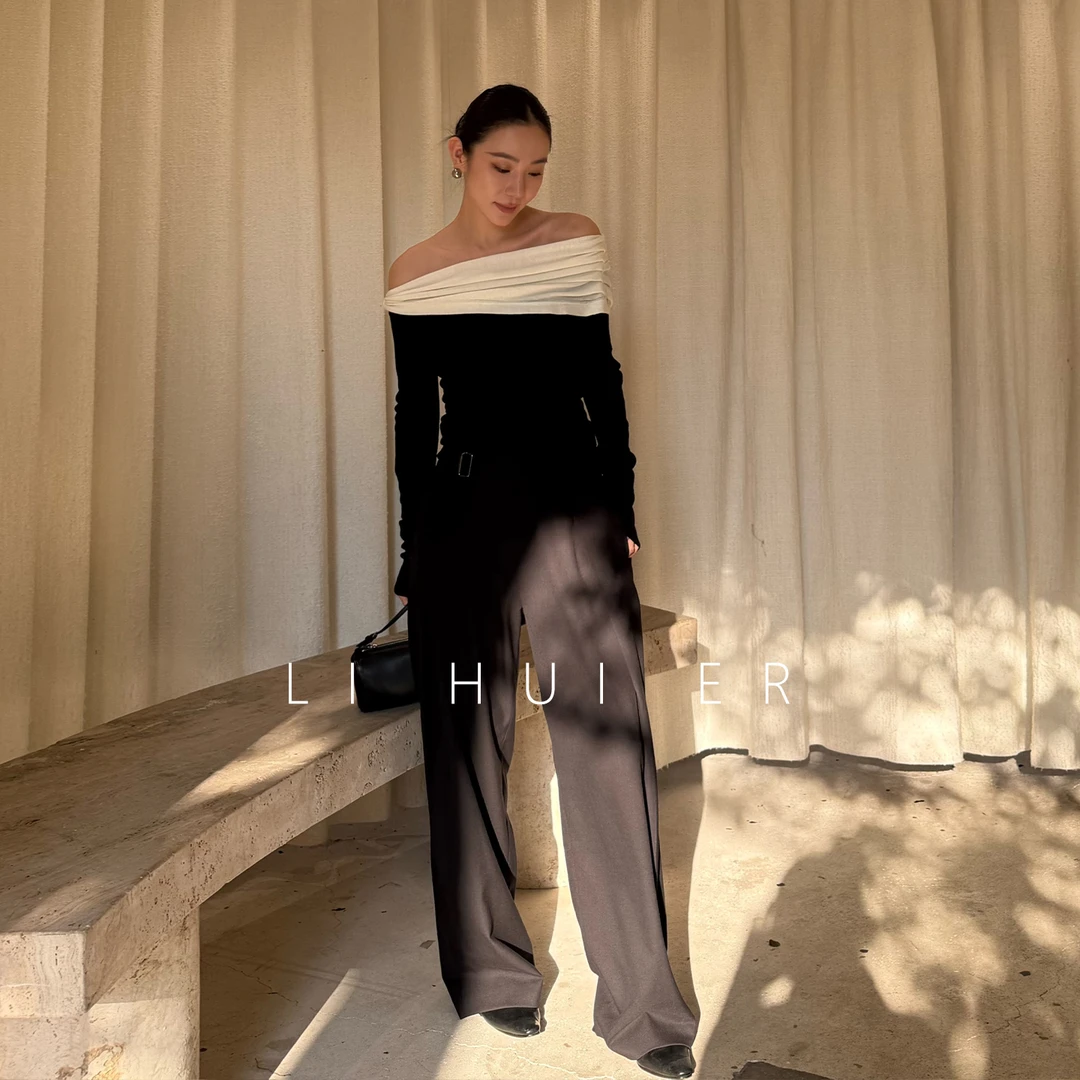 LiHuiEr李慧儿【西西里假日】2025秋款百搭黑色针织上衣LL025454