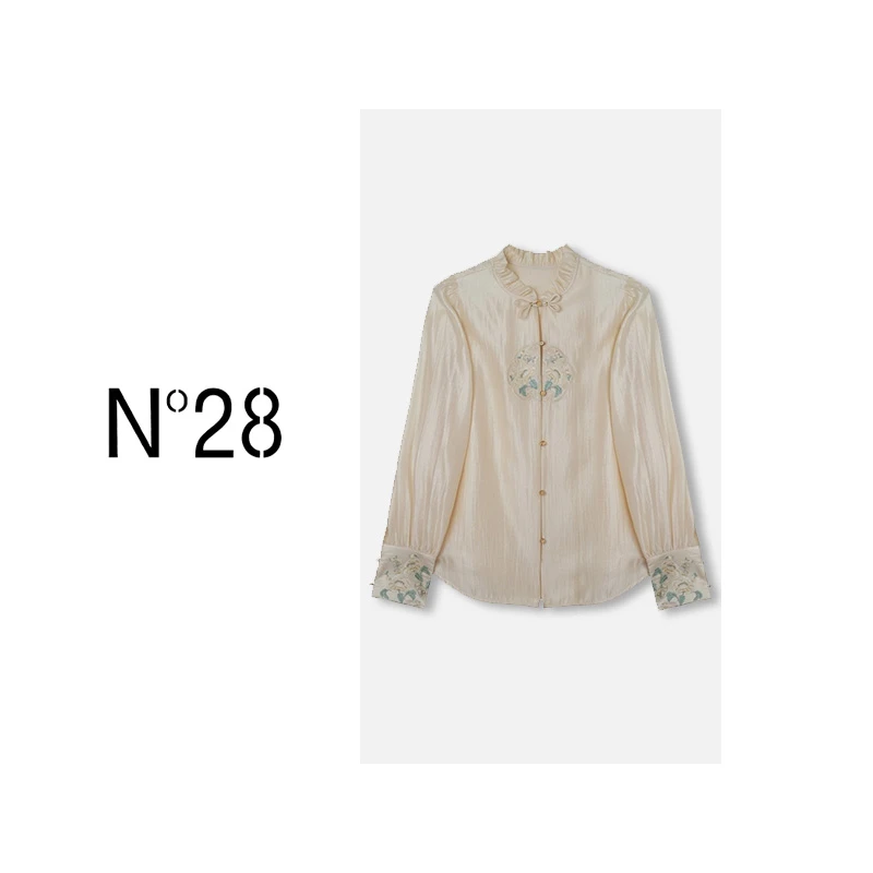 N°28 春款新款时尚气质轻奢设计师优雅中式国风女士长袖提花衬衫