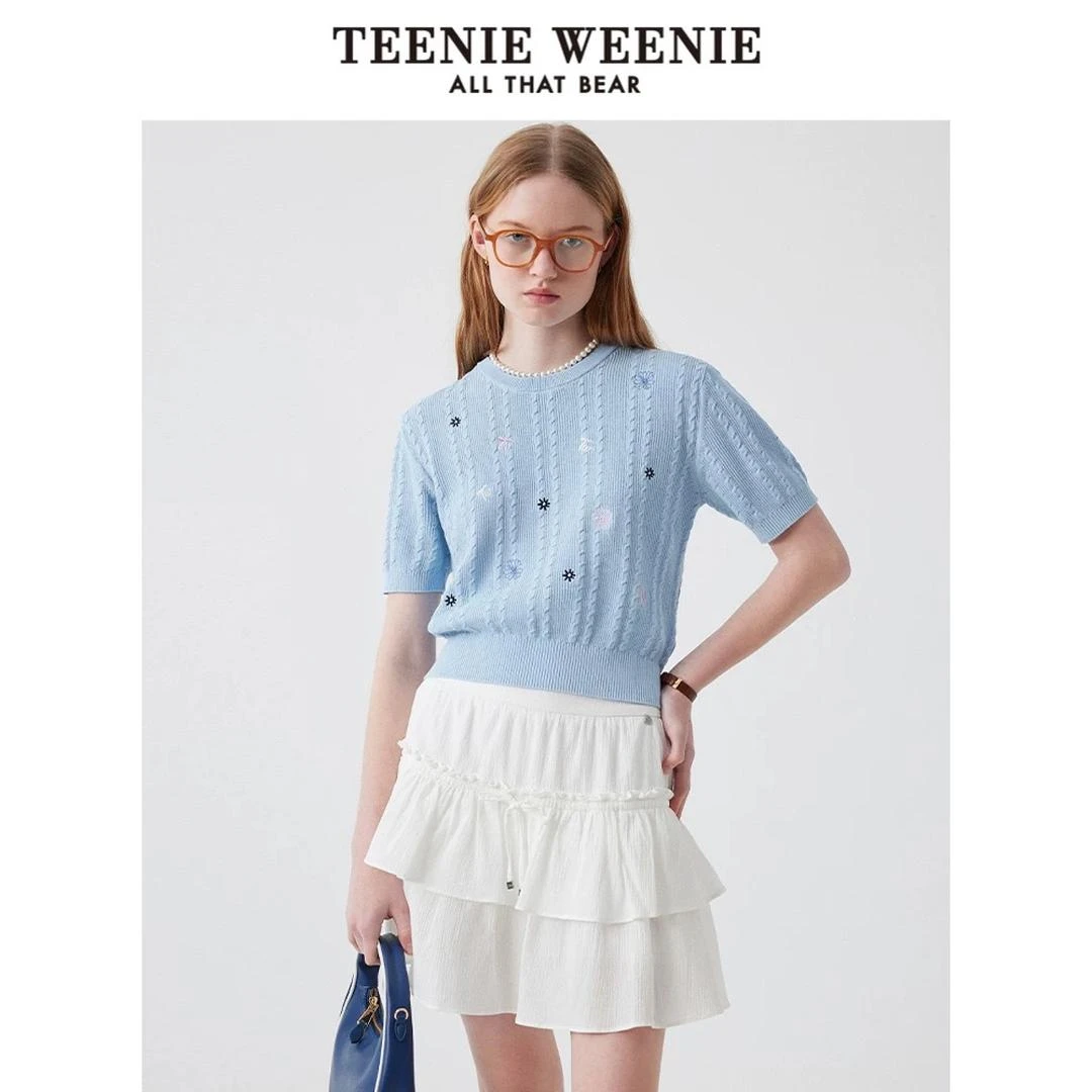 TeenieWeenie小熊女装毛衣25年夏季新款刺绣针织短袖TTKW252405T