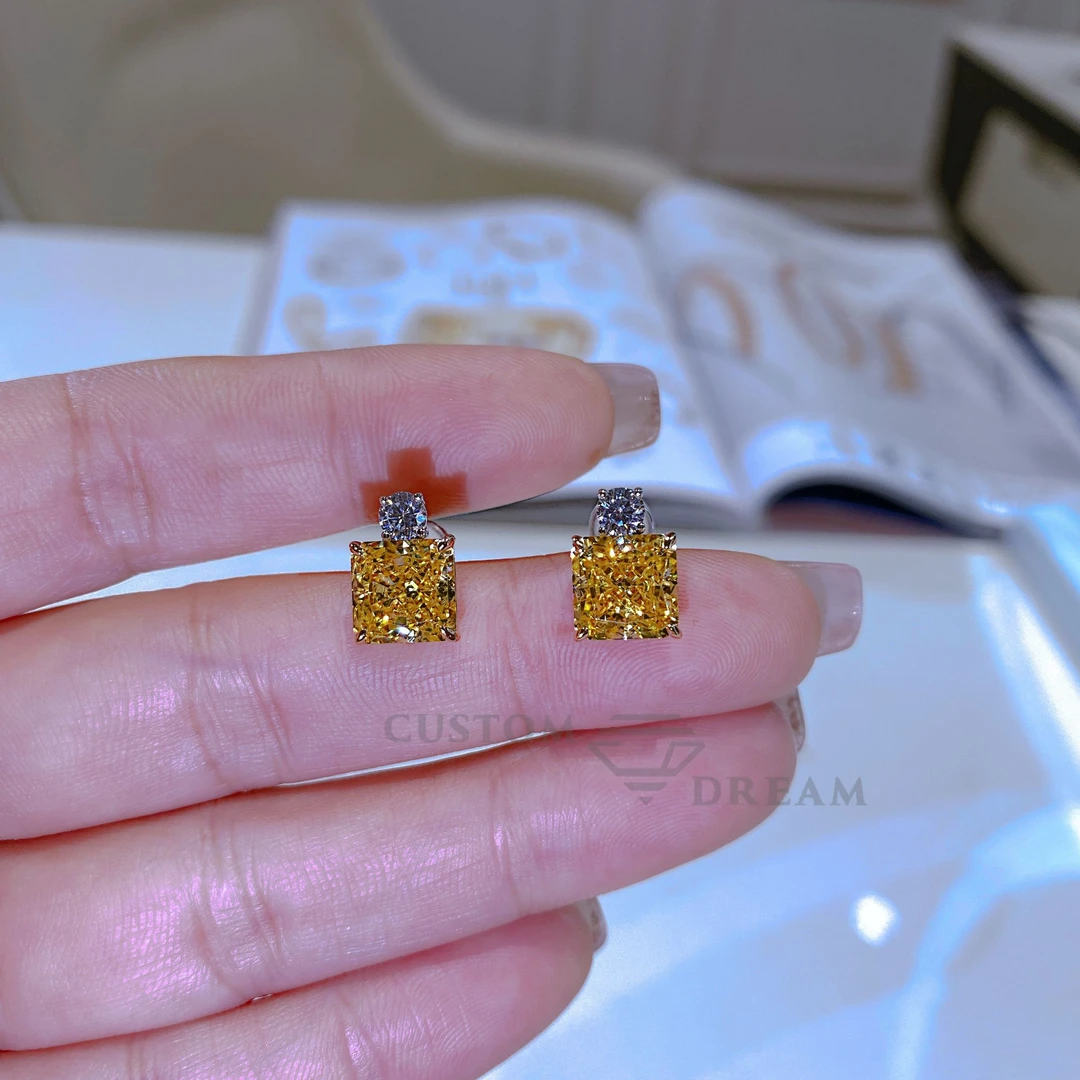 925银合成锆石耳饰 925银耳钉气质百搭简约经典黄色精致镶嵌轻奢