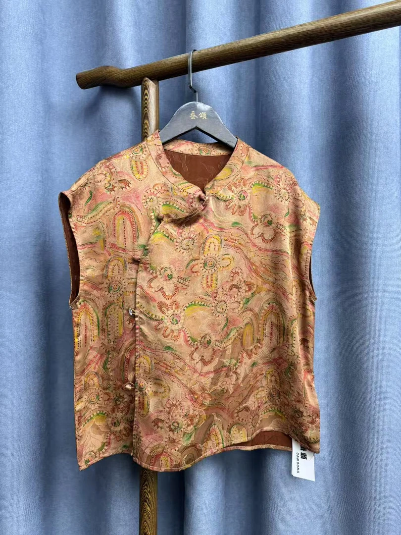 （瑕疵）夏季新款时尚简约新中式桑蚕丝香云纱奥黛提花上衣女w555