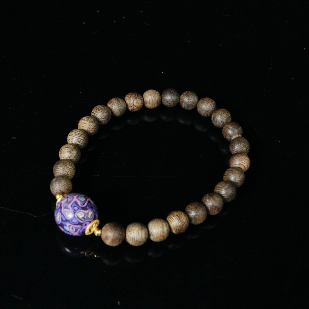 5650 文莱沉香99沉老料Diy单圈 大漆 银镀金0.7cm 4.8g