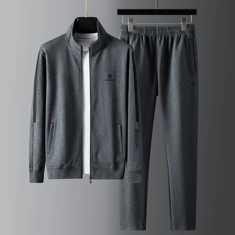 秋季新款男士休闲运动套装微弹直筒立领大码宽松两件套装卫衣