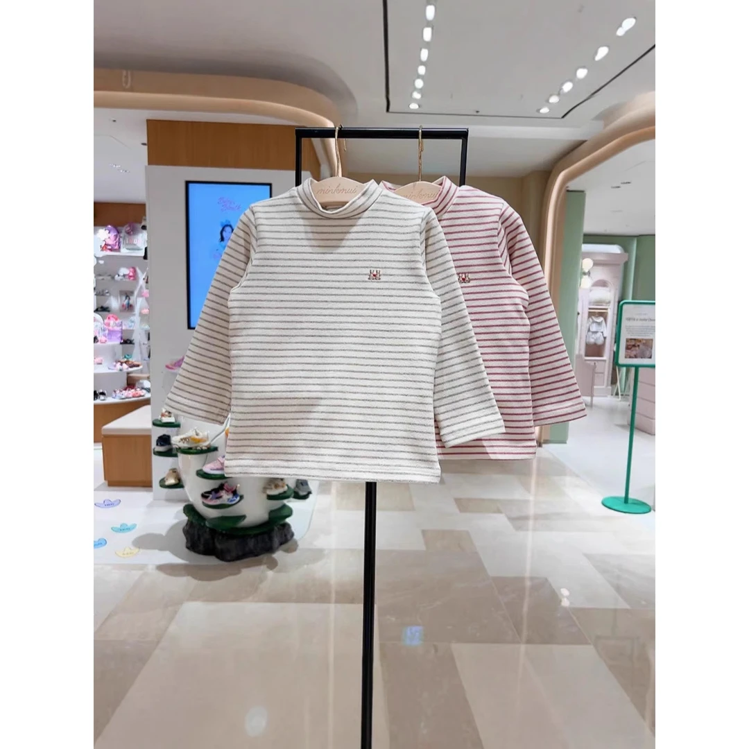 052276 韩国童装新款儿童半高领亲肤条纹T恤