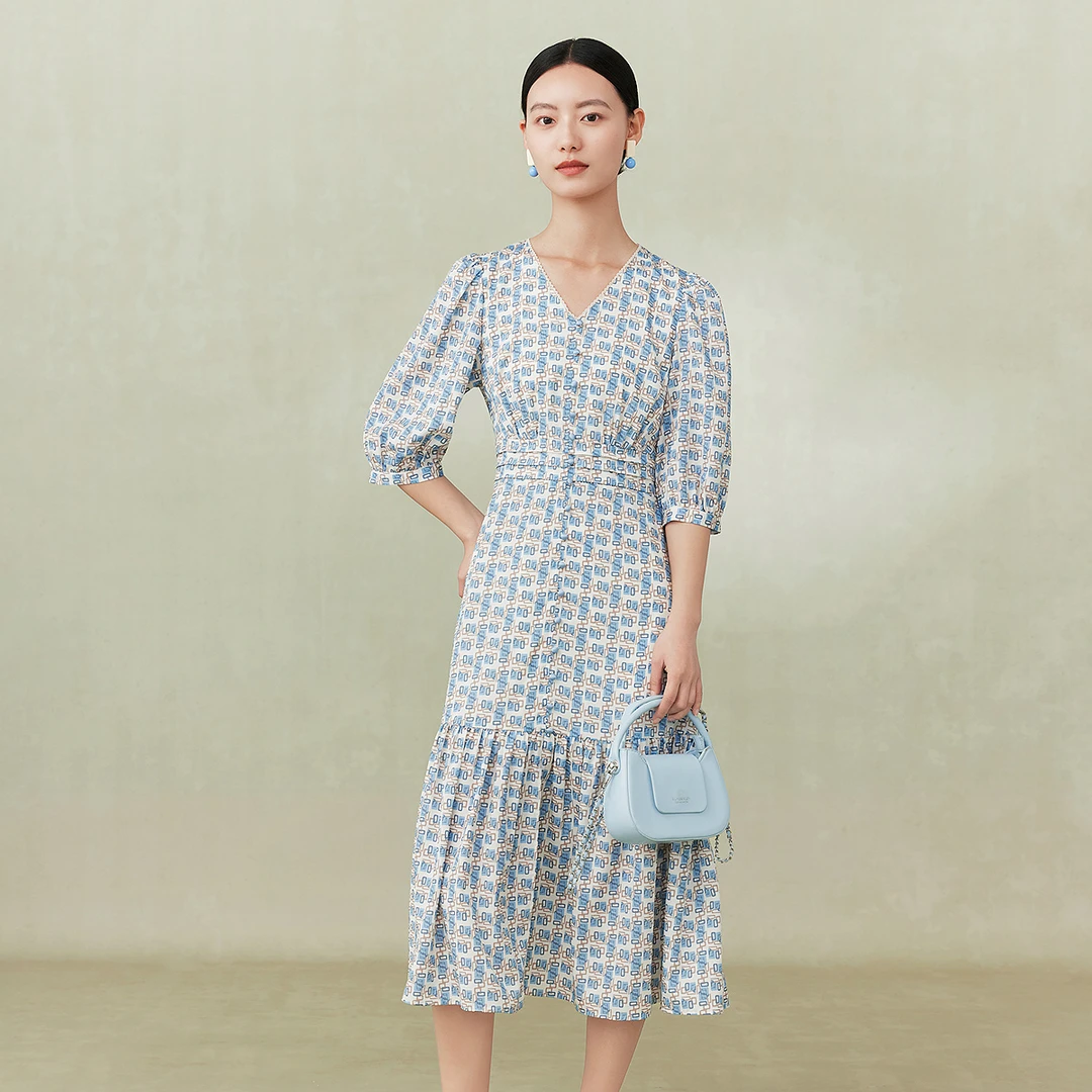 【粉丝专享】FINITY 新款气质连衣裙碎花时尚夏季复古 F21X3A27L5