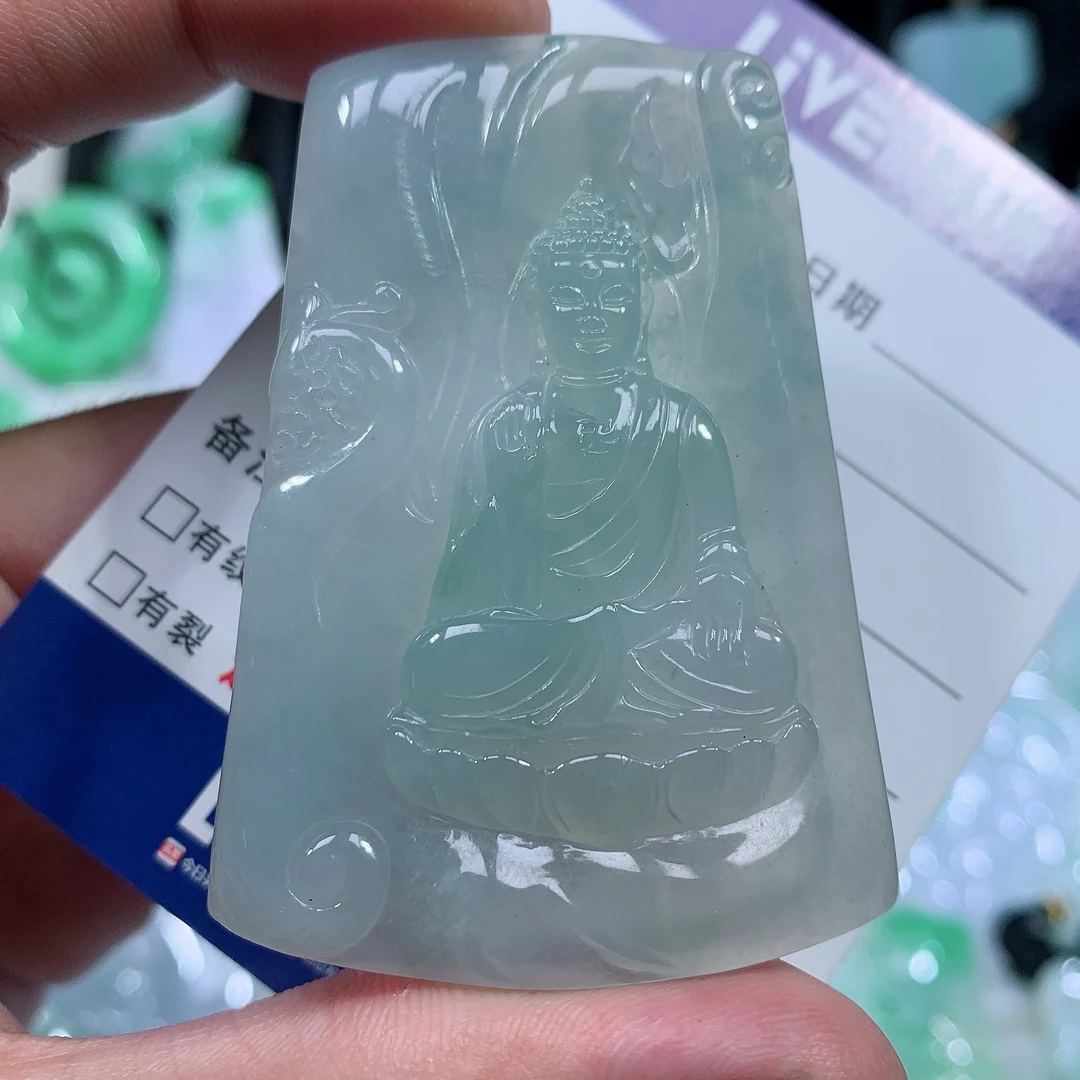 天然A货缅甸翡翠佛陀吊坠，照片左滑看尺寸