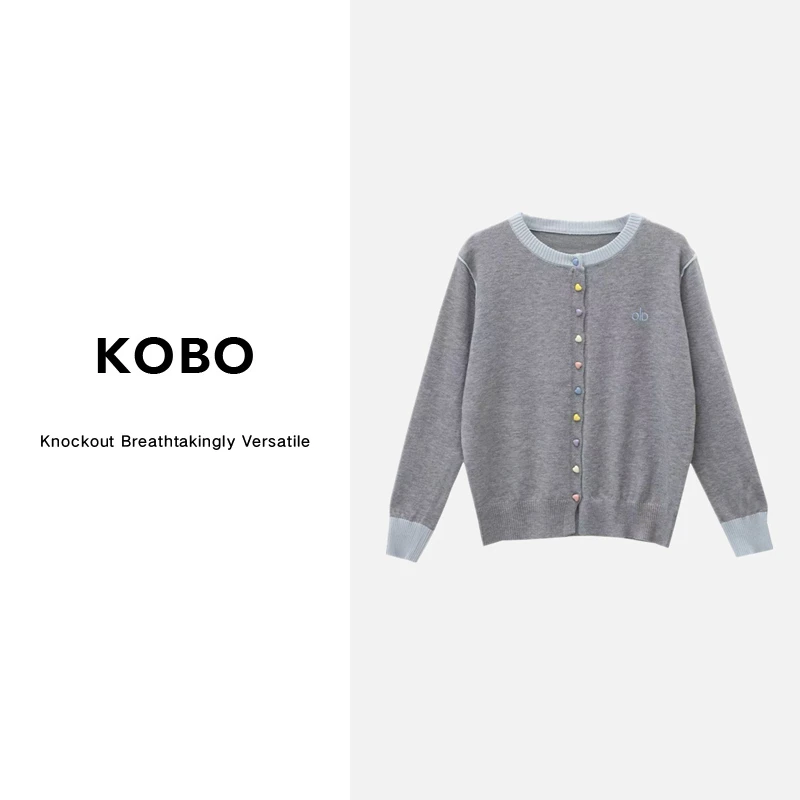【KOBO】G8203糖果色爱心扣春秋季新款针织开衫长袖百搭羊毛衫