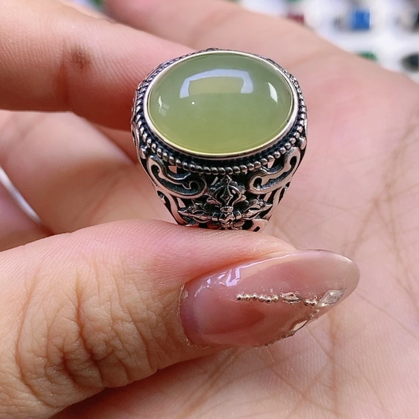 【闪购商品】银S925镶嵌戒指和田玉。***财