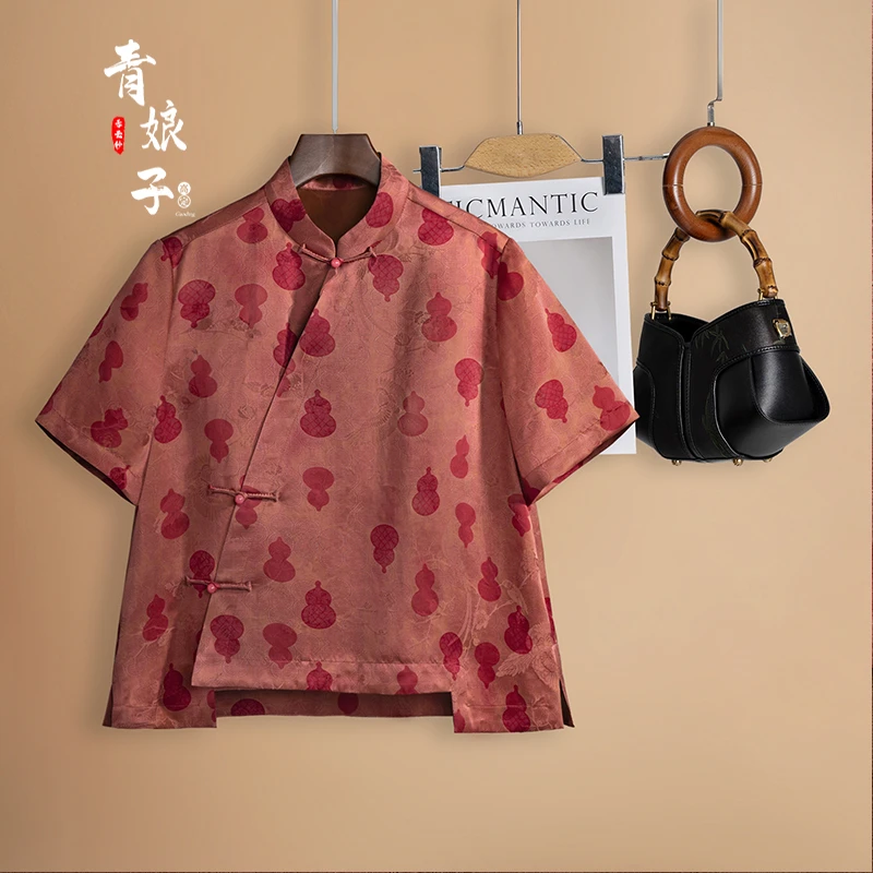 青娘子香云纱（罗裳）提花花萝新中式时尚国风百搭宽松上衣--6033