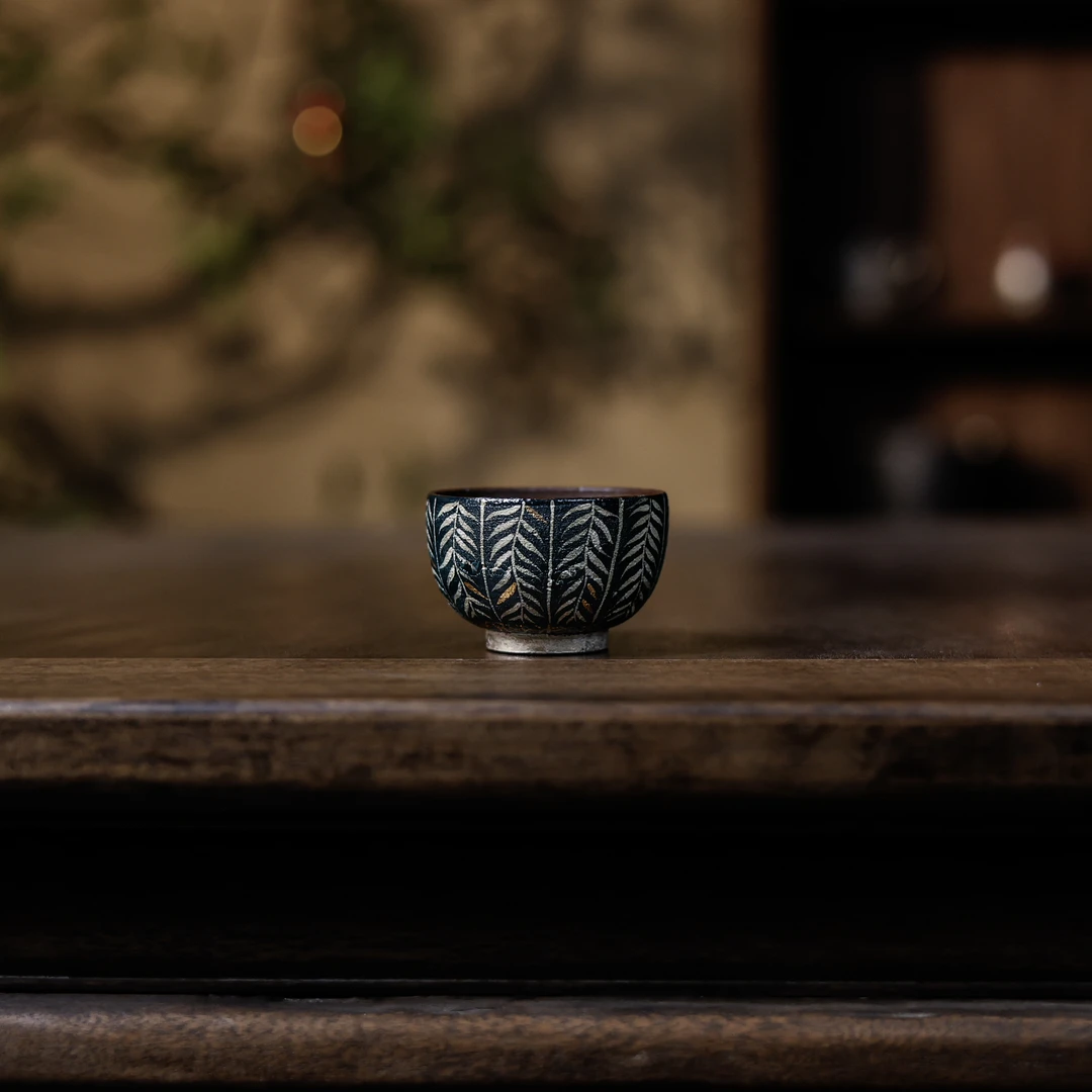 【慕白茶集】柳叶纹粗陶杯（蕉白S0660）