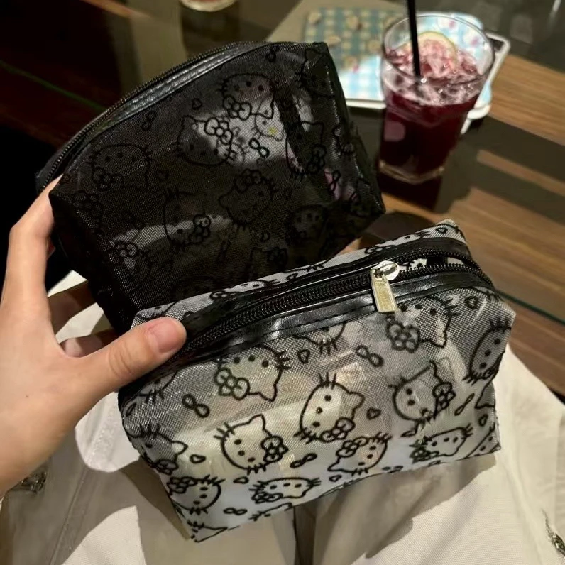 可爱kitty网纱补妆包日用便携外出数据线杂物收纳包便携小手拿包