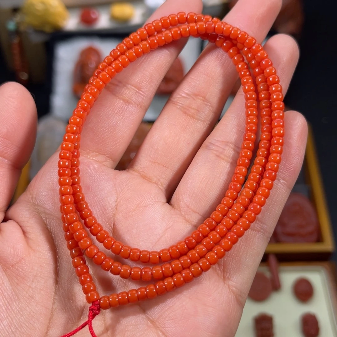 南红玛瑙未镶嵌药片念珠串3.7左右