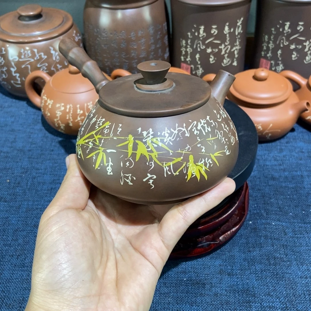 1建水紫陶手工彩填侧把壶260c