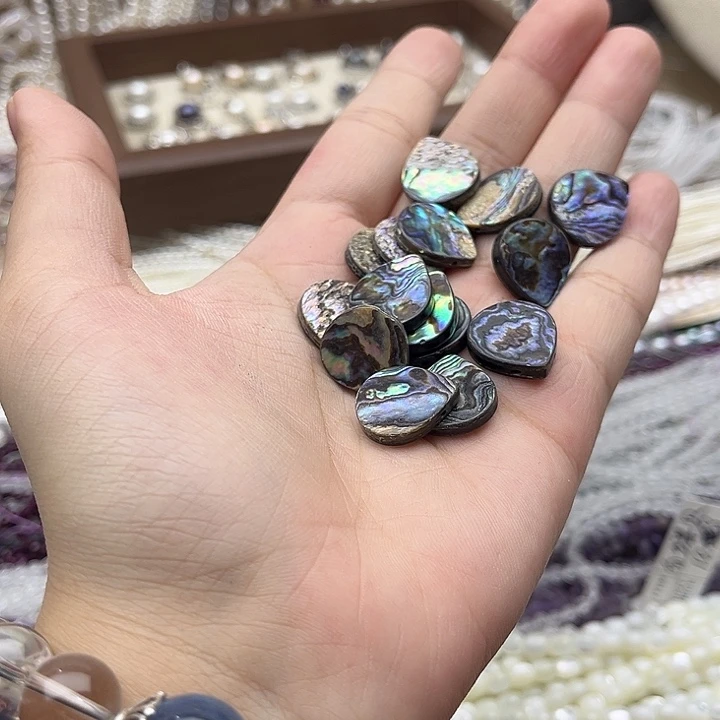 玛瑙/玉髓未镶嵌珠宝半成品6个鲍鱼贝侧孔水滴片珠