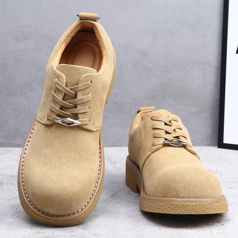 CLeanfit德比鞋牛反绒复古英伦风休闲皮鞋厚底增高男士圆头德比鞋