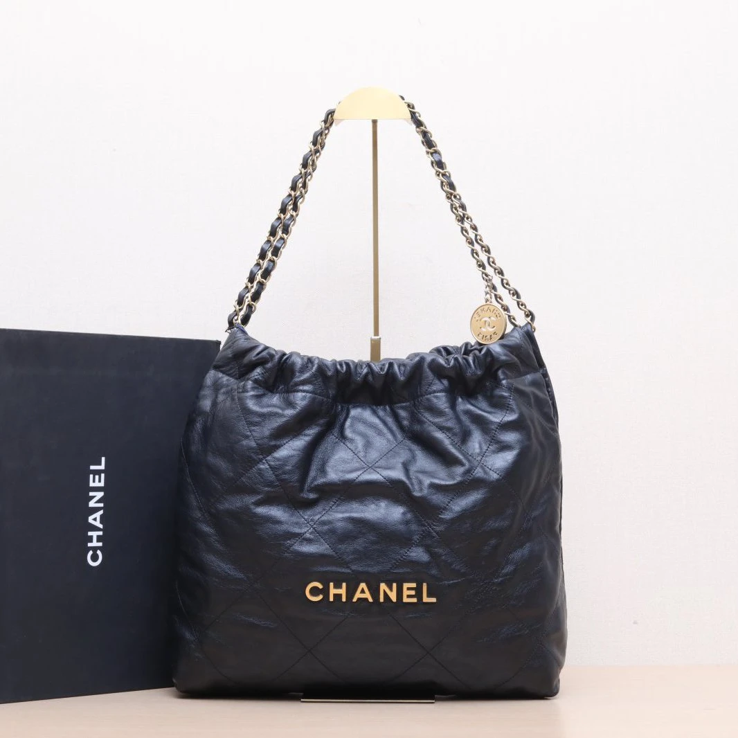 95新 Chanel/香奈儿 活动黑黑22Bag Tote托特包 中号黑色 芯片开