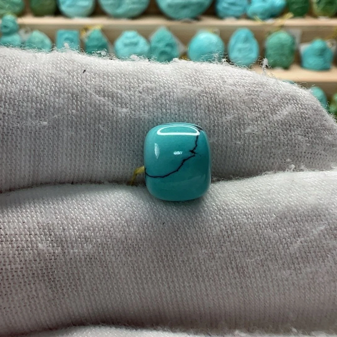 银S925镶嵌绿松石老型珠9x7.5mm