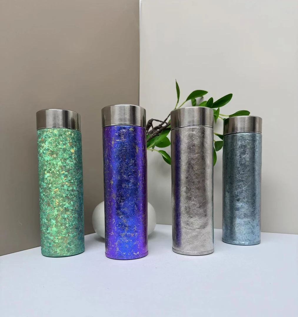 500ml 2025新款纯钛冰花直杯保温杯大容量车载旅行便携真空双层