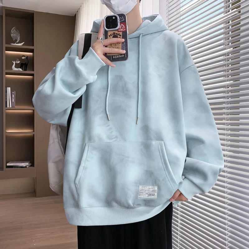 春秋季青少年新款宽松连帽落肩袖ins上衣潮流男生休闲套头卫衣男