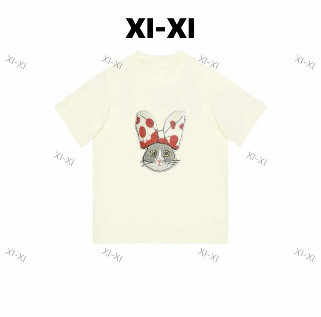 【蝴蝶结猫咪】2025新款韩版风正肩白色小众短袖T恤ins女款时尚百搭