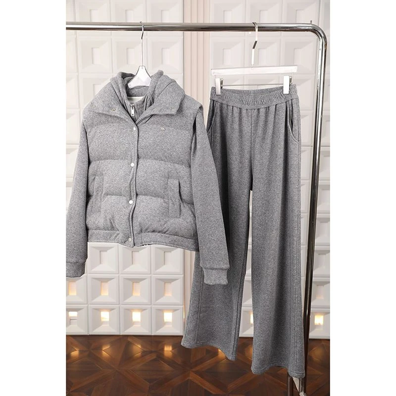 羽绒棉服马甲三件套女冬季流行休闲运动小个子加绒加厚卫衣套装裤