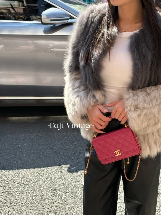 99新 Chanel/香奈儿 大吉中古/sh/玫红色双金珠woc斜挎包