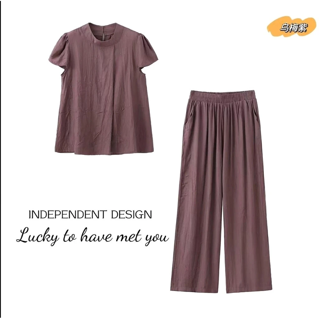 夏季两件套百搭宽松新款气质休闲上衣+松紧腰休闲裤两件套8812
