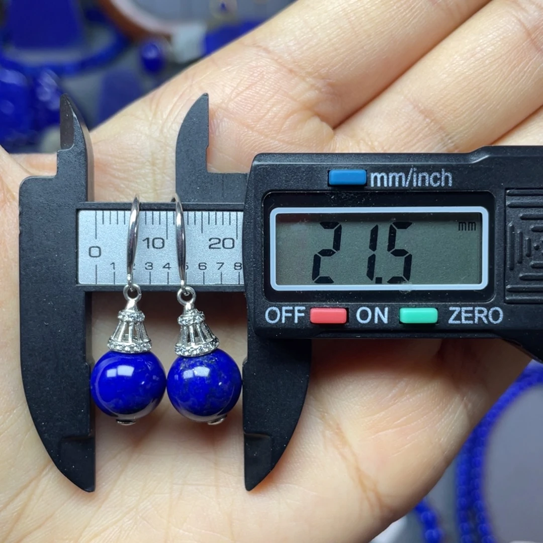 青金石银S925镶嵌10mm耳饰