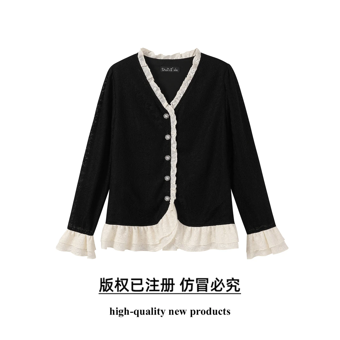 奢姿大码女装2025秋季时尚蕾丝花边拼接上衣胖妹妹气质优雅上衣