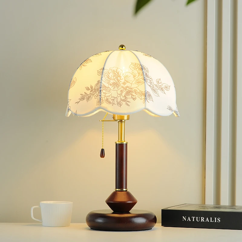 美式复古简约卧室台灯实木法式中古轻奢高级感客厅主卧装饰床头灯