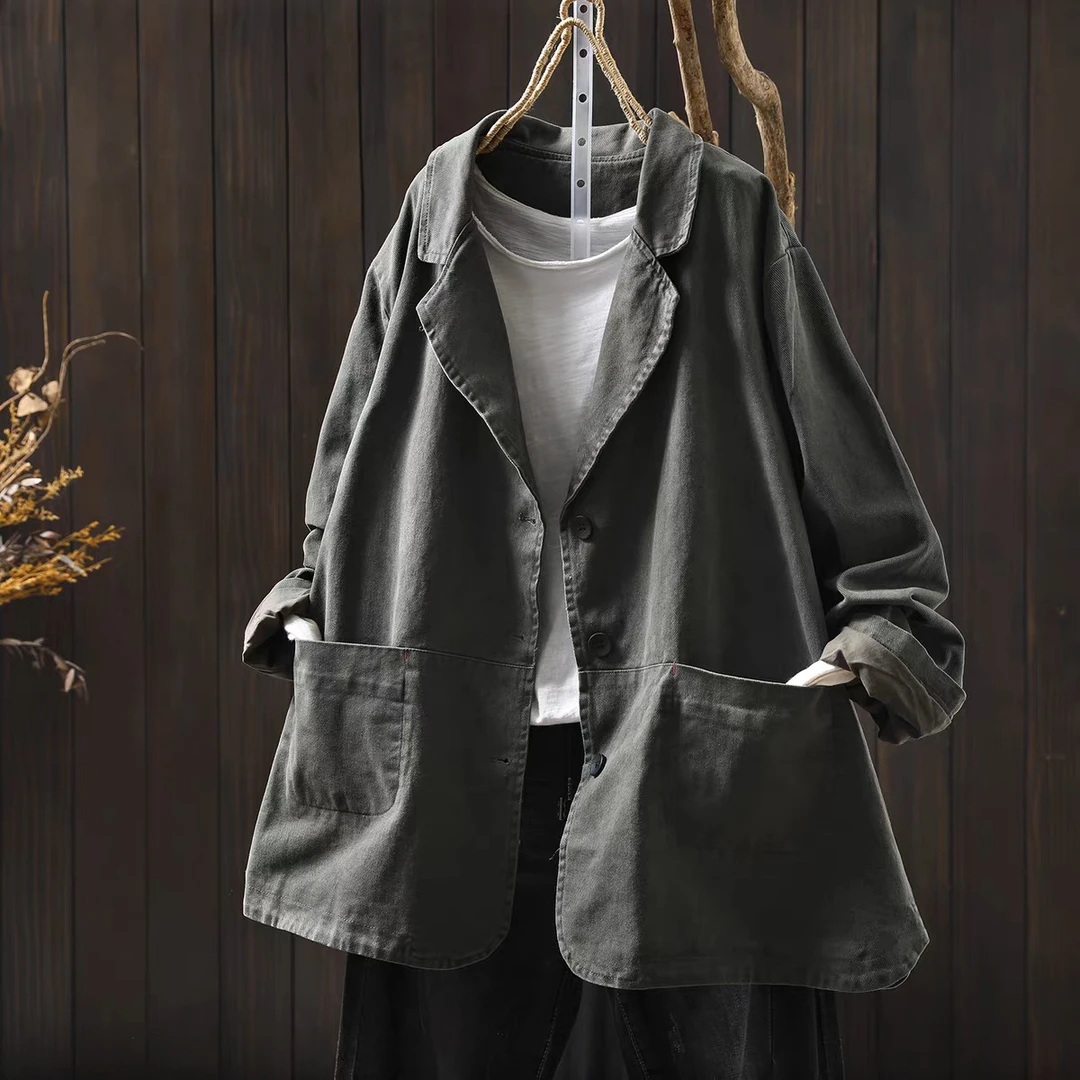 红色外套女款秋2025新款巨好看轻熟复古宽松休闲西装领厚外搭开衫