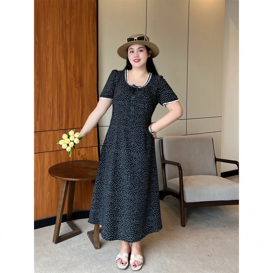 美商松本 / 法式赫本风小黑裙 15363花契大码200斤胖mm夏季宽松