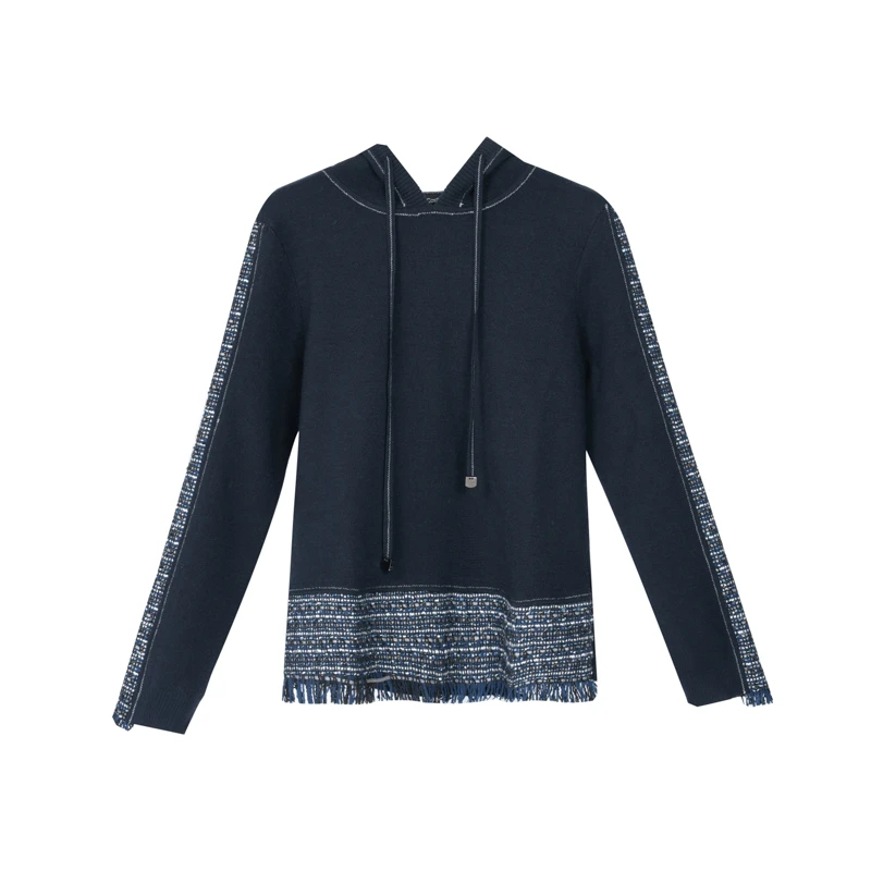 【千颂妮专享】她翼冬季时尚连帽拼接宽松针织衫CW2241333749SY