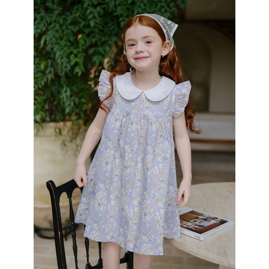 现飞飞家·薰衣草花田新款夏女童小飞袖花边洋气无袖连衣裙 FF2700