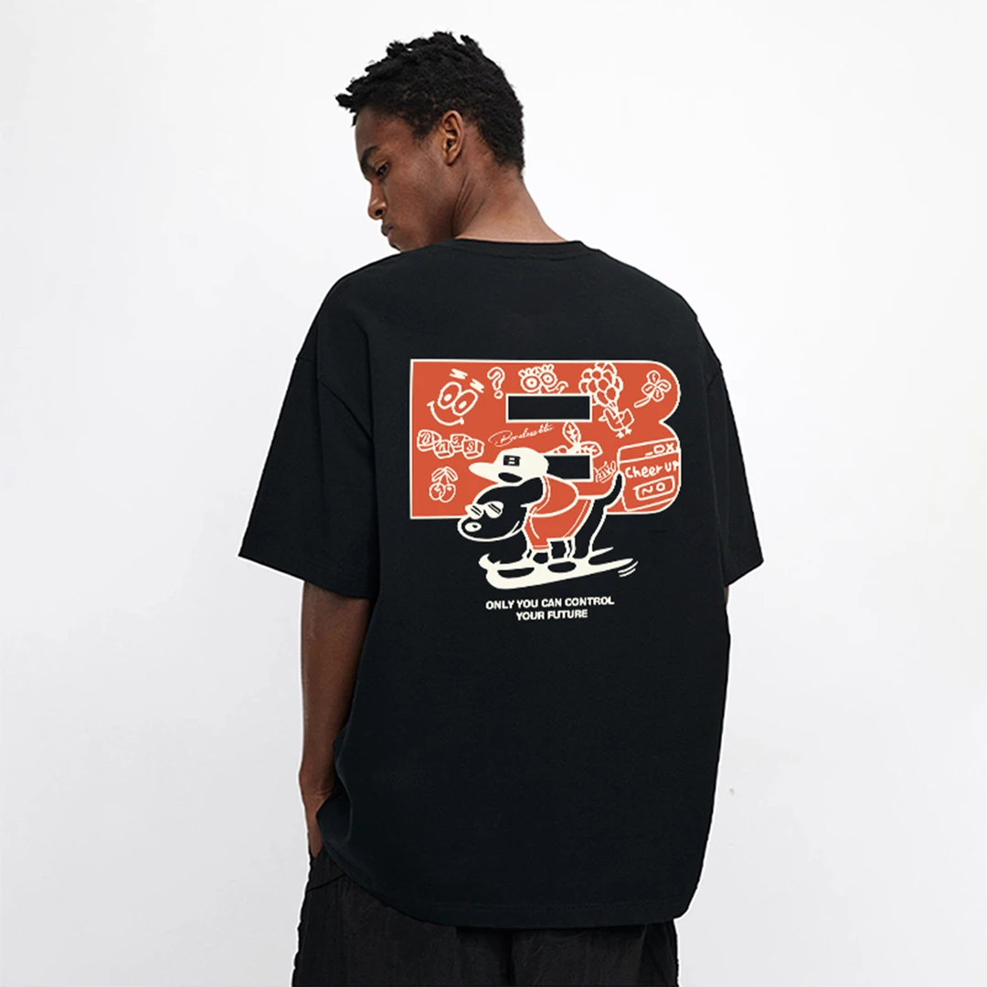 BONELESS BTW原创国潮情侣印花短袖t恤男女夏季美式高街宽松上衣