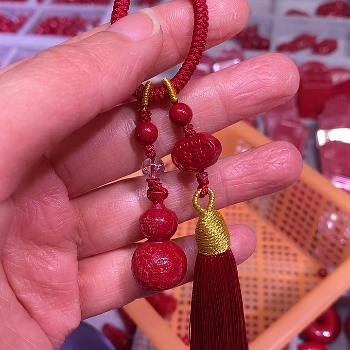 天然辰砂红晶砂葫芦包挂两套