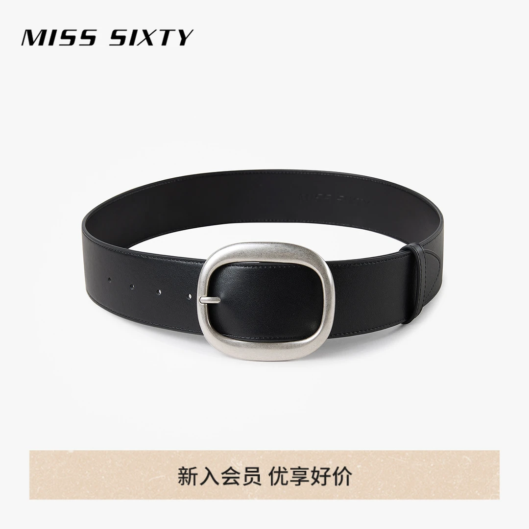 Miss Sixty2025春季新款腰带女简约高级感金属扣头牛皮革真皮黑色