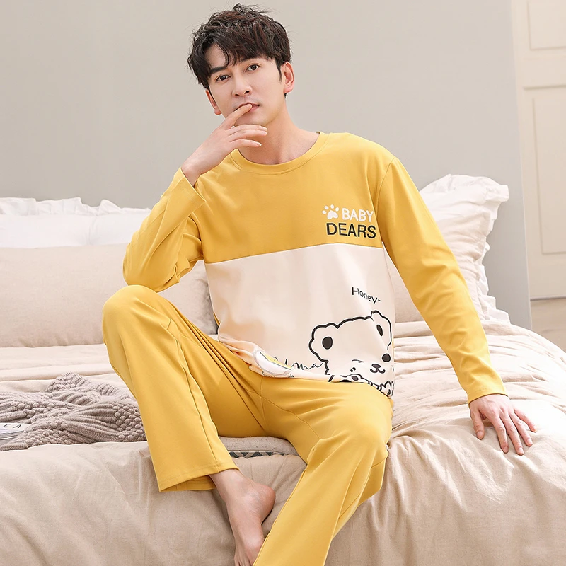 2025新款休闲可外穿睡衣男纯棉长袖长裤春夏秋冬季男士家居服套装