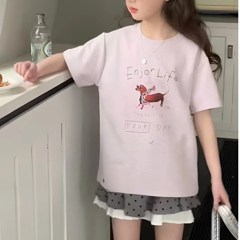 《昊妈家》女童夏季印花韩版短袖6366