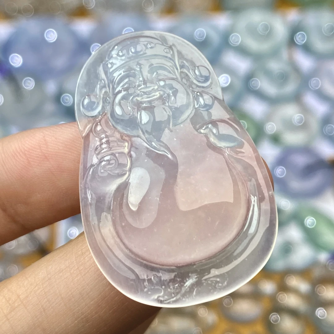 天然缅甸a货翡翠财神白冰一刀切胶感财神爷 尺寸：
