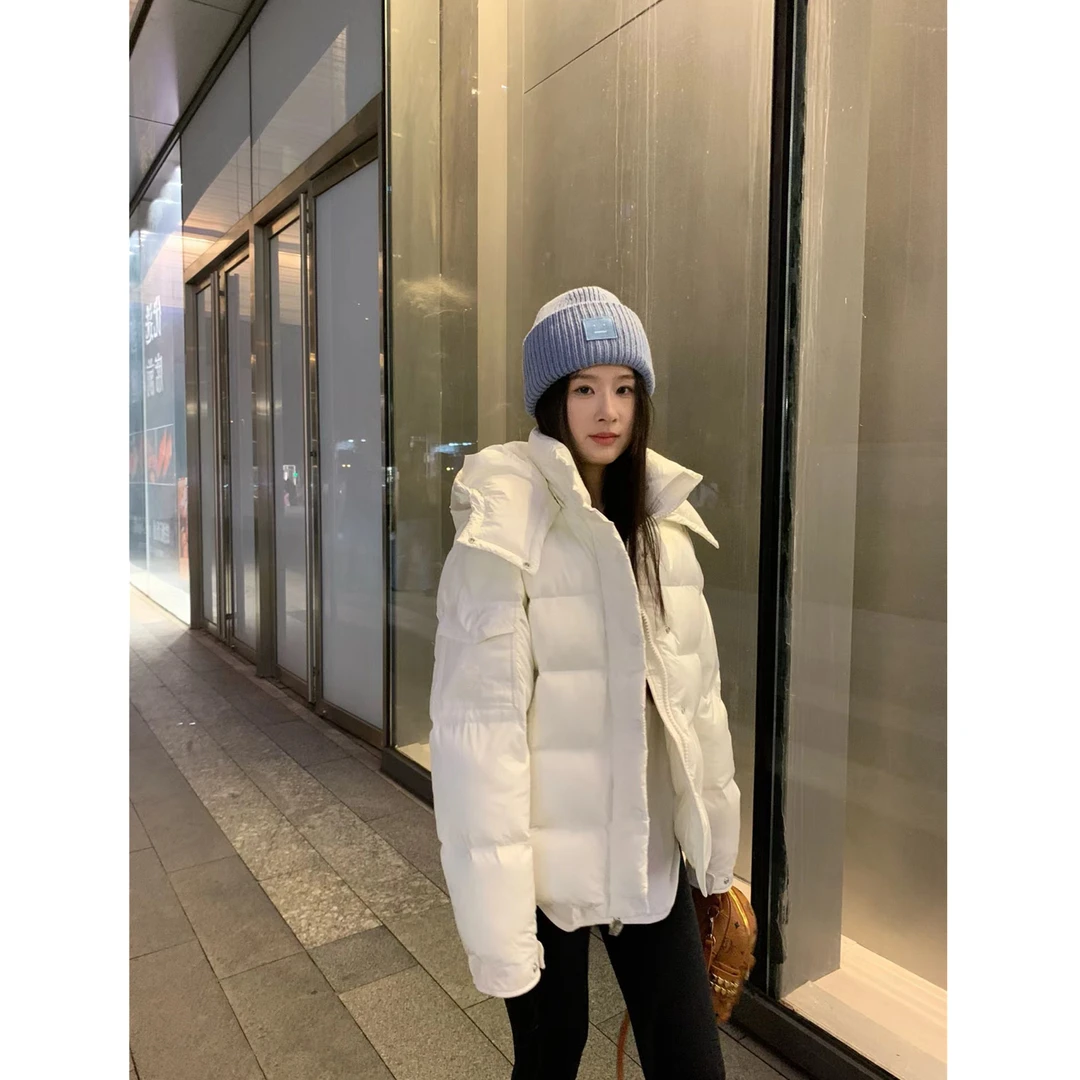 2025年冬季新款白色连帽白鸭绒羽绒服女加厚小个子面包服棉服外套
